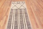 Top of Ivory Cream Color Background With Charcoal Color Tribal Geometric Design Modern Hallway Runner Rug 11142 by Nazmiyal Antique Rugs
