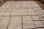 Top of Beautiful Handmade Large Size Cream Color Background Artistic Geometric Design Modern Area Rug 11829 by Nazmiyal Antique Rugs