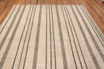 Top of Minimalist Striped Cream Background Geometric Modern Area Rug 11473 by Nazmiyal Antique Rugs