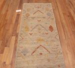 Top of Beautifully Artistic and Whimsical Modern Light Ivory Cream Color Background Rustic Tribal Geometric Design Contemporary Runner Rug 11042 by Nazmiyal Antique Rugs