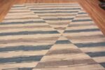 Top of Neutral Cream Blue Color Geometric Design Modern Flat Weave Room Size Kilim Rug #11592 by Nazmiyal Antique Rugs