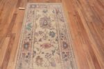Top of A Beautiful Soft Ivory Cream Color Contemporary Modern Turkish Oushak Design Hallway Runner Rug 11200 by Nazmiyal Antique Rugs