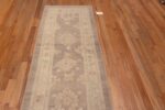 Top of Soft Light Gray Pastel Color Tribal Geometric Turkish Oushak Design Modern Hallway Runner Rug 11202 by Nazmiyal Antique Rugs