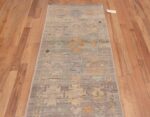 Top of Tribal Geometric Neutral Grey Background Rustic Hallway Runner Rug 11025 by Nazmiyal Antique Rugs