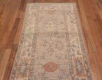 Top of A Stunning Artistic Tribal Rustic Feel Decorative Ivory Cream Color Modern Turkish Oushak Design Runner Rug 11201 by Nazmiyal Antique Rugs