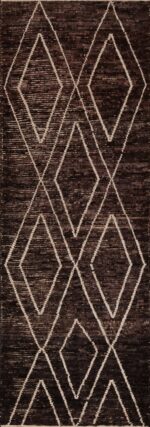 Tribal Geometric Diamond Pattern Modern Brown Hallway Runner Rug 11180 by Nazmiyal Antique Rugs