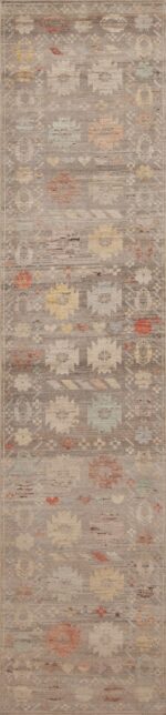 Tribal Geometric Grey Background Rustic Pattern Modern Hallway Runner Abrash Rug 11057 by Nazmiyal Antique Rugs