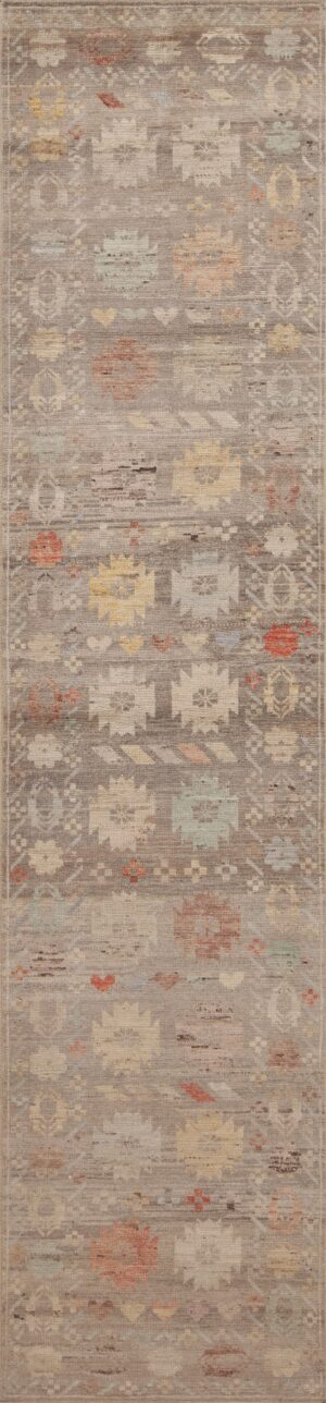 Tribal Geometric Grey Background Rustic Pattern Modern Hallway Runner Abrash Rug 11057 by Nazmiyal Antique Rugs