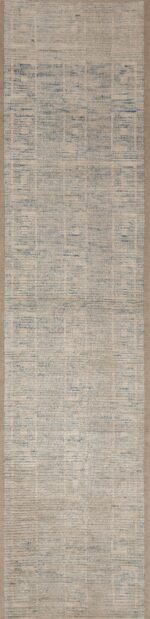 Tribal Geometric Design Light Blue Color Modern Hallway Runner Rug 11144 by Nazmiyal Antique Rugs