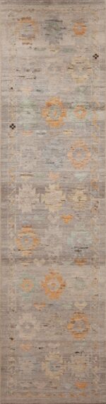 Tribal Geometric Neutral Grey Background Rustic Hallway Runner Rug 11025 by Nazmiyal Antique Rugs
