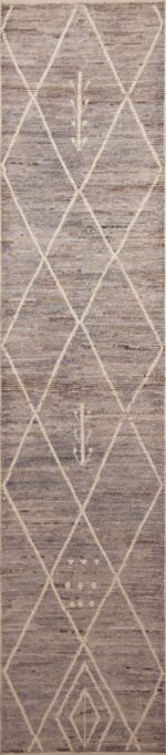 Tribal Neutral Earthy Grey Color Geometric Design Hallway Runner Rug 11175 by Nazmiyal Antique Rugs