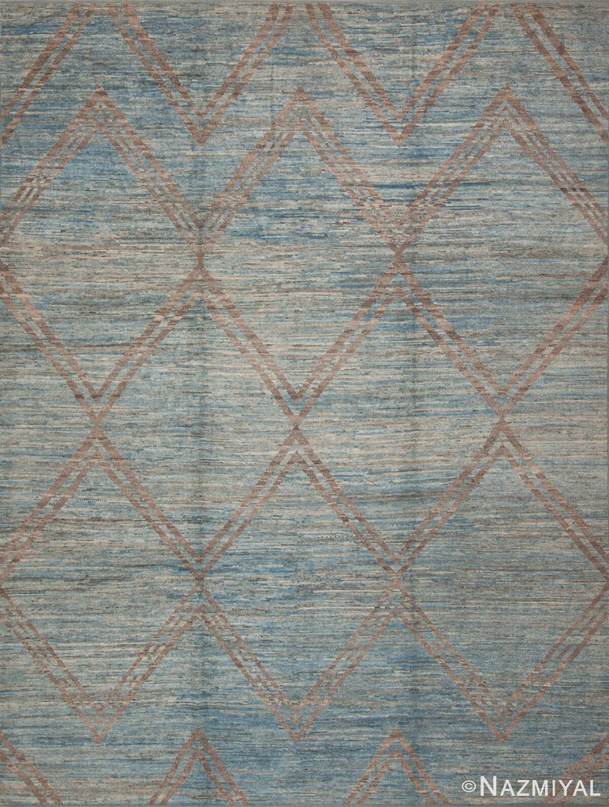 Artistic Light Blue Abrash Background Brown Geometric Diamond Pattern Modern Area Rug #11503 by Nazmiyal Antique Rugs