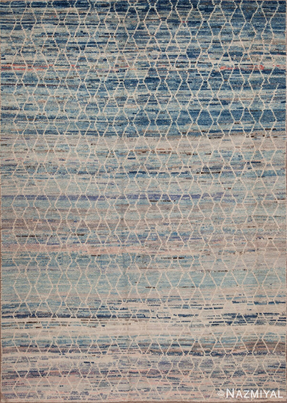 Artistic Light Blue Abrash Background Color Modern Tribal Geometric Pattern Modern Area Rug 11282 by Nazmiyal Antique Rugs