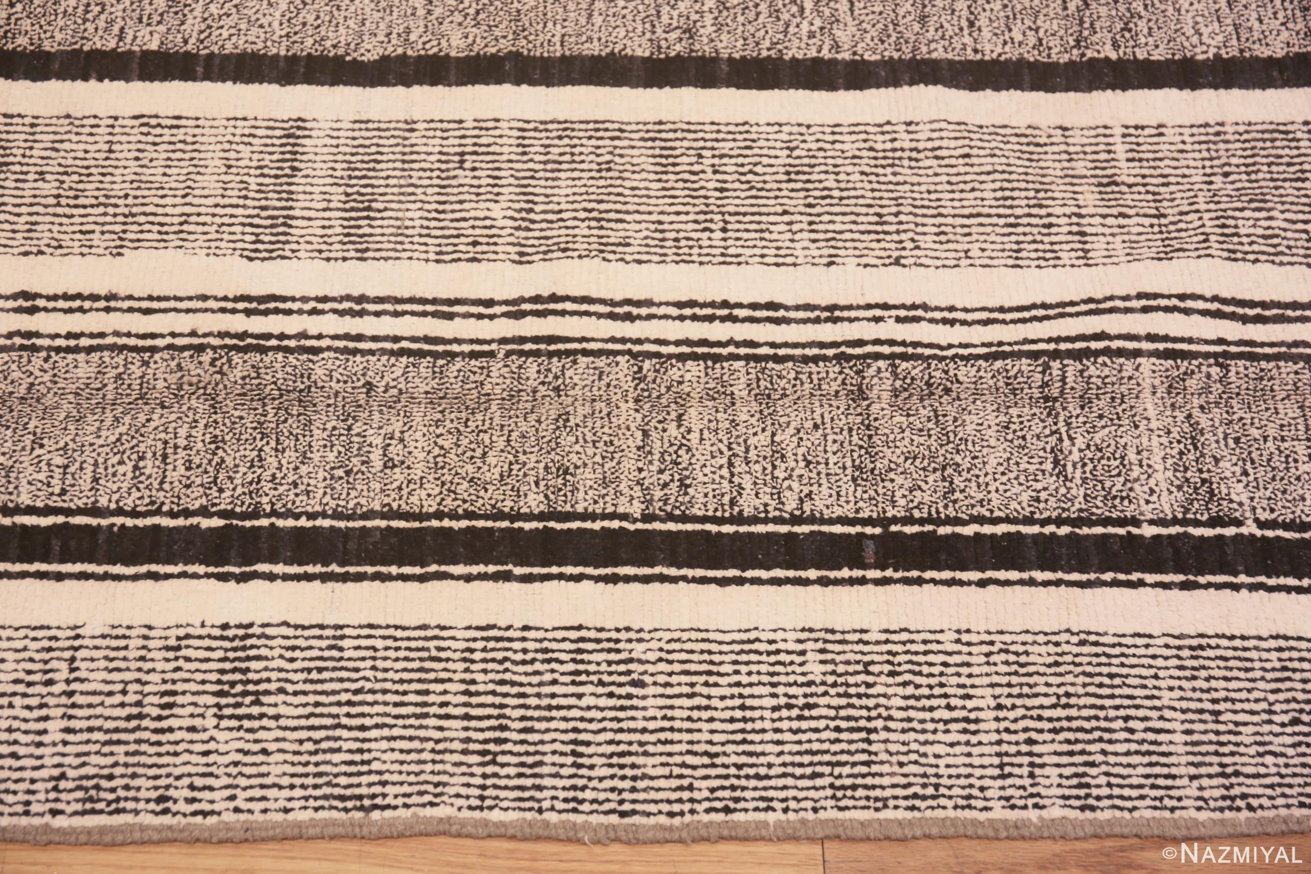 Border of A Decorative Modern Room Size Stripped Design Black and White Color Contemporary Area Rug 11355 by Nazmiyal Antique Rugs