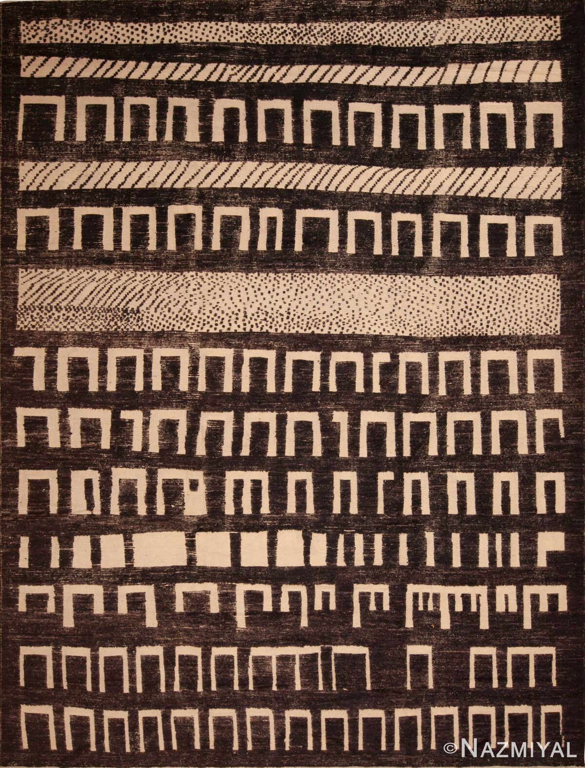 Brown and Cream Color Graphic Tribal Primitive Geometric Pattern Modern Room Size Rug 11469 by Nazmiyal Antique Rugs