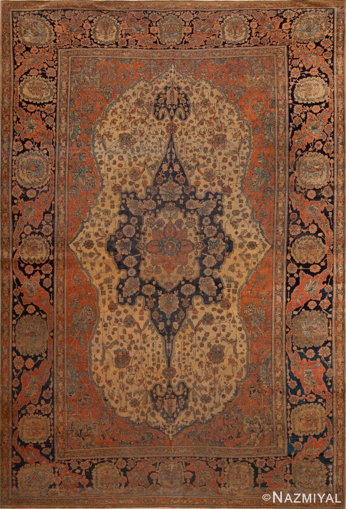 Classic Fine Antique Persian Kashan Mohtasham Rug 72454 by Nazmiyal Antique Rugs
