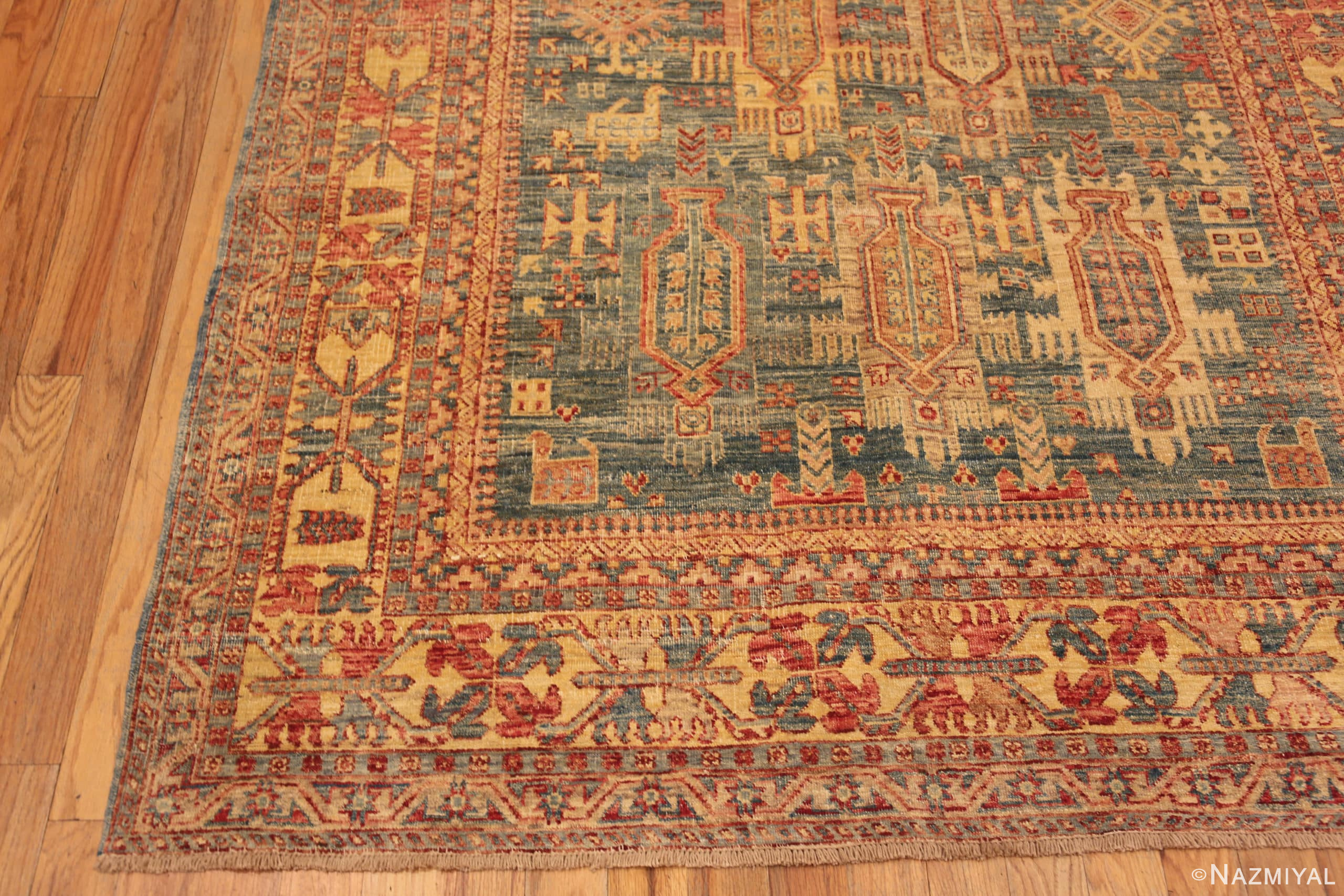 Corner of Happy Jewel Tone Color Modern Tribal Geometric Caucasian Animal Design Contemporary Area Rug 11231 at Nazmiyal Antique Rugs