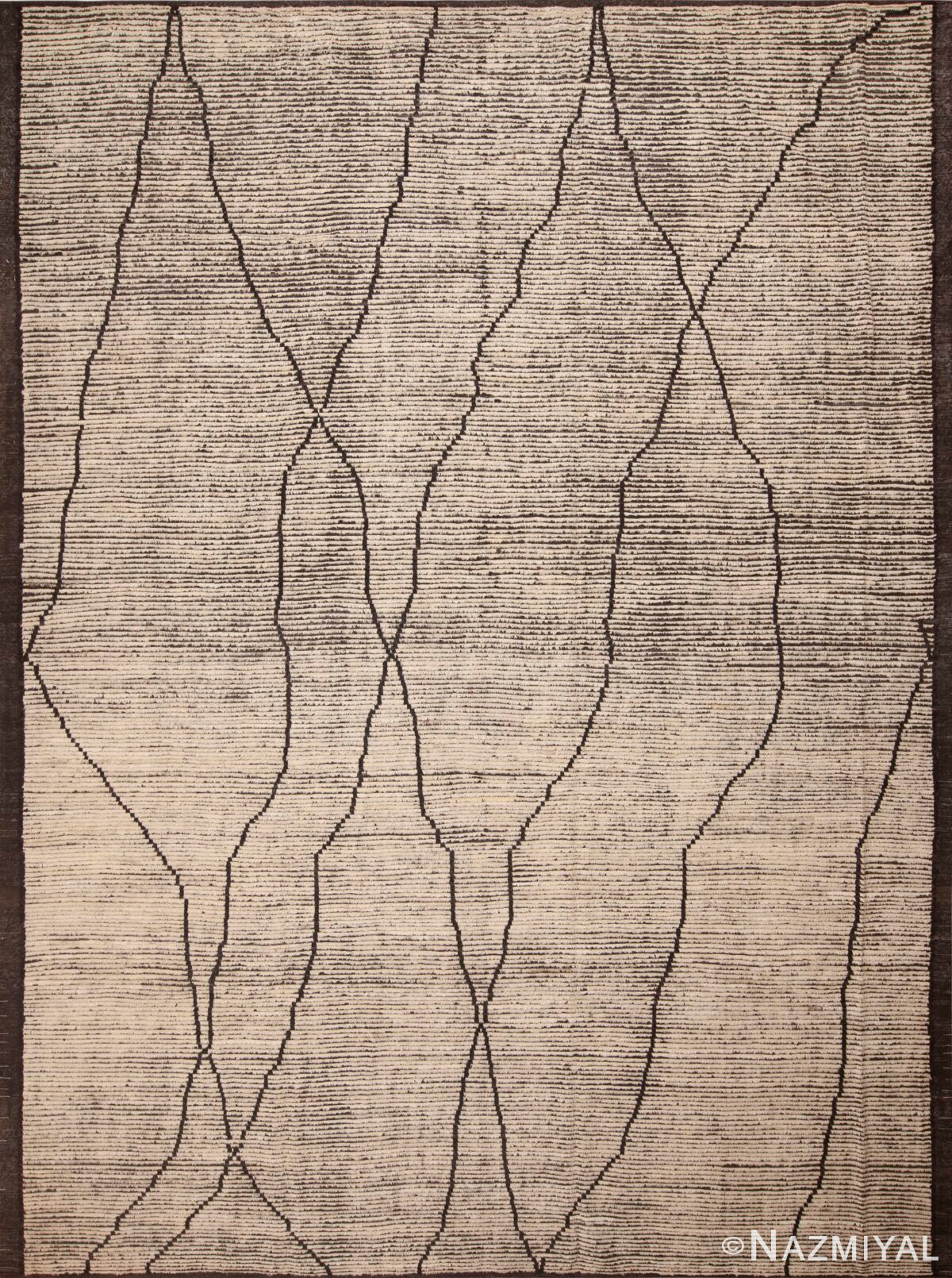 A Truly Facinating Cream Color Background With A Tribal Nomadic Abstract Modern Room Size Area Rug 11683 by Nazmiyal Antique Rugs