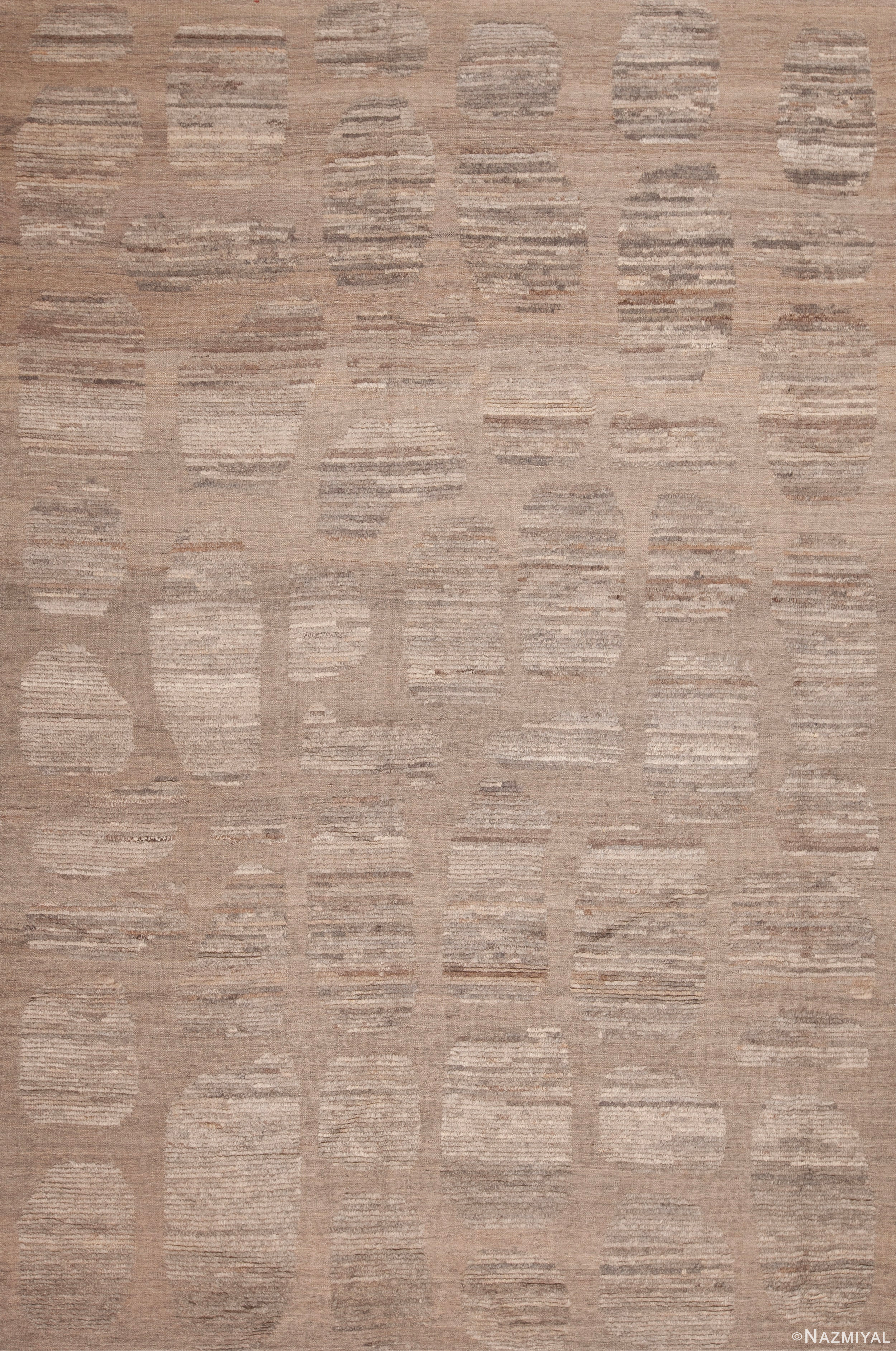 Decorative Soft Neutral Grey Color High Low Wool Pile Modern Tribal Room Size Area Rug 11308 by Nazmiyal Antique Rugs