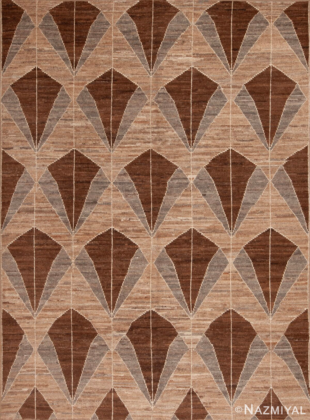Earthy Brown and Neutral Grey Color Large Scale Geometric Design Modern Area Rug 11277 by Nazmiyal Antique Rugs