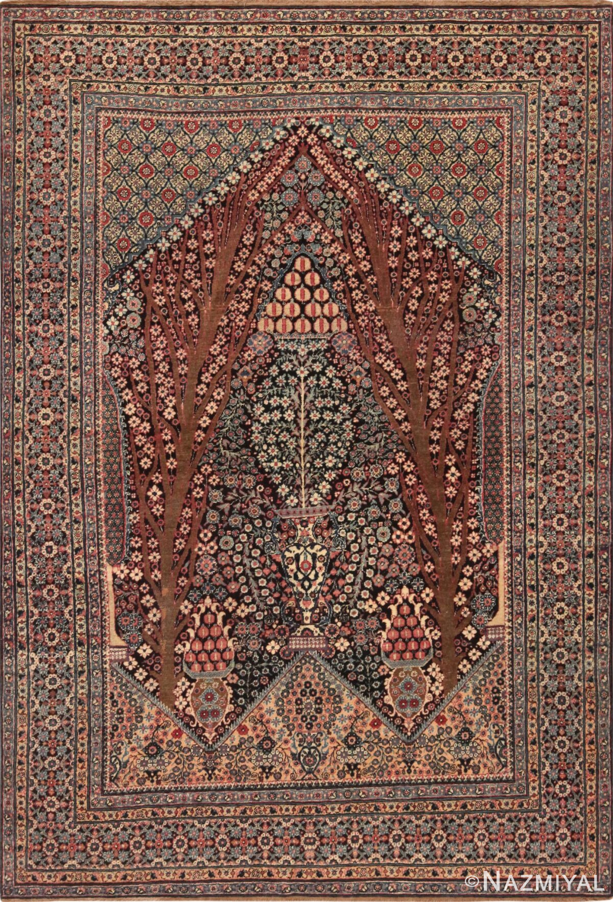Fine Floral Antique Persian Prayer Design Tehran Rug 72456 by Nazmiyal Antique Rugs