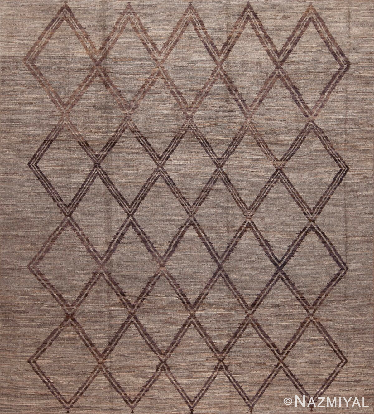 Soft Neutral Abrash Background Color Brown Tribal Geometric Diamond Pattern Square Shape Modern Room Size Area Rug 11396 by Nazmiyal Antique Rugs