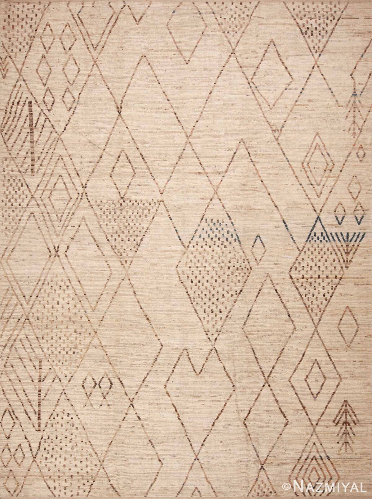 Ivory Background Brown Tribal Moroccan Beni Ourain Design Modern Area Rug 11637 by Nazmiyal Antique Rugs