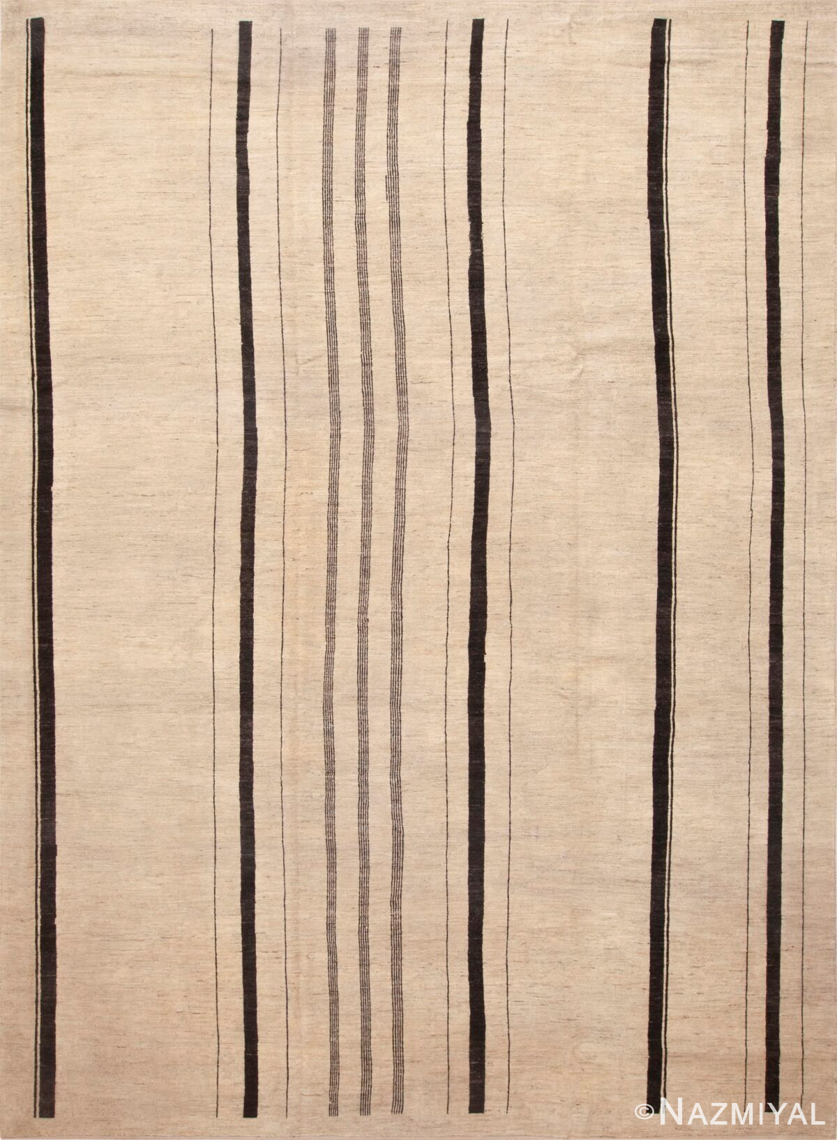Decorative And Versatile Ivory Cream Color Minimalist Geometric Stripped Design Modern Contemporary Room Size Rug 11666 by Nazmiyal Antique Rugs