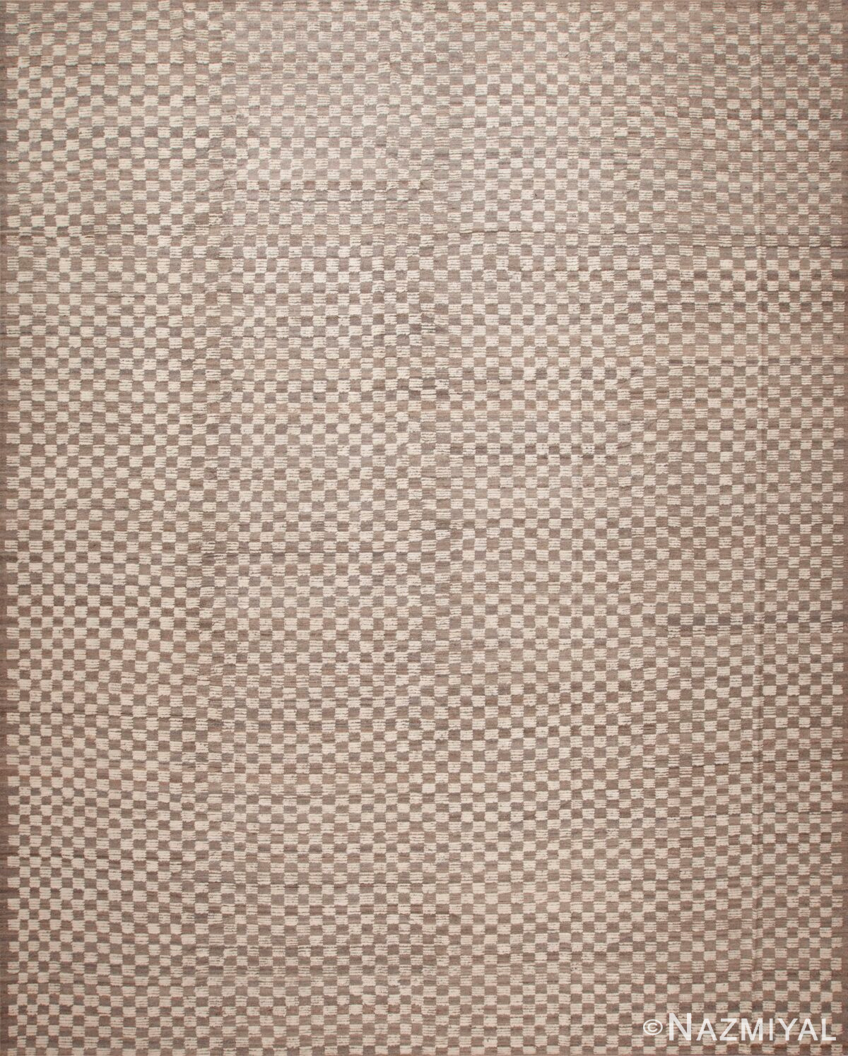 Decorative Light Neutral Earthy Grey Color Large Size Geometric Checkerboard Design Modern Area Rug 11726 by Nazmiyal Antique Rugs