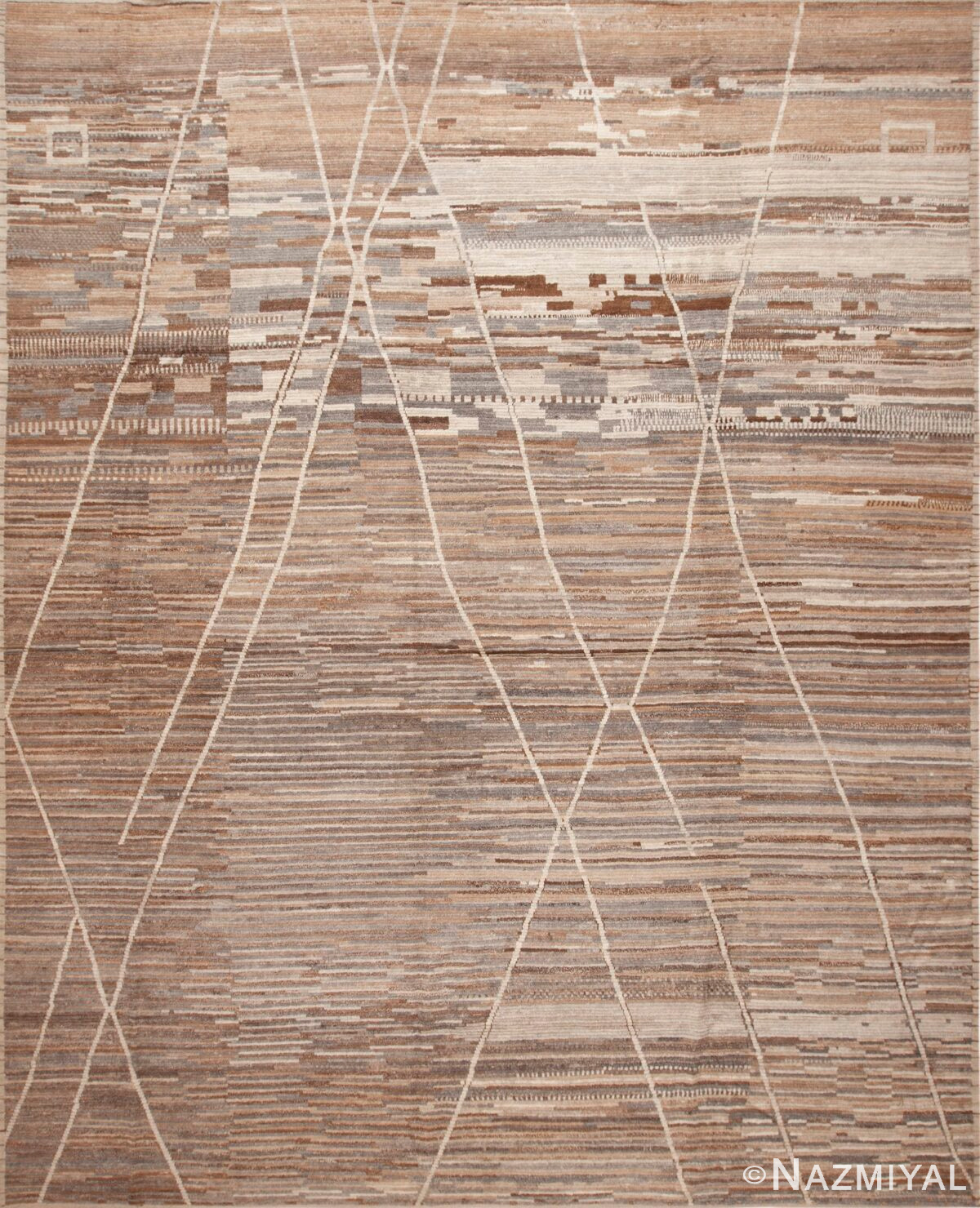 A Fascinating Large Room Size Tribal Geometric Earth Tone Color Modern Minimalist Area Rug 11708 by Nazmiyal Antique Rugs