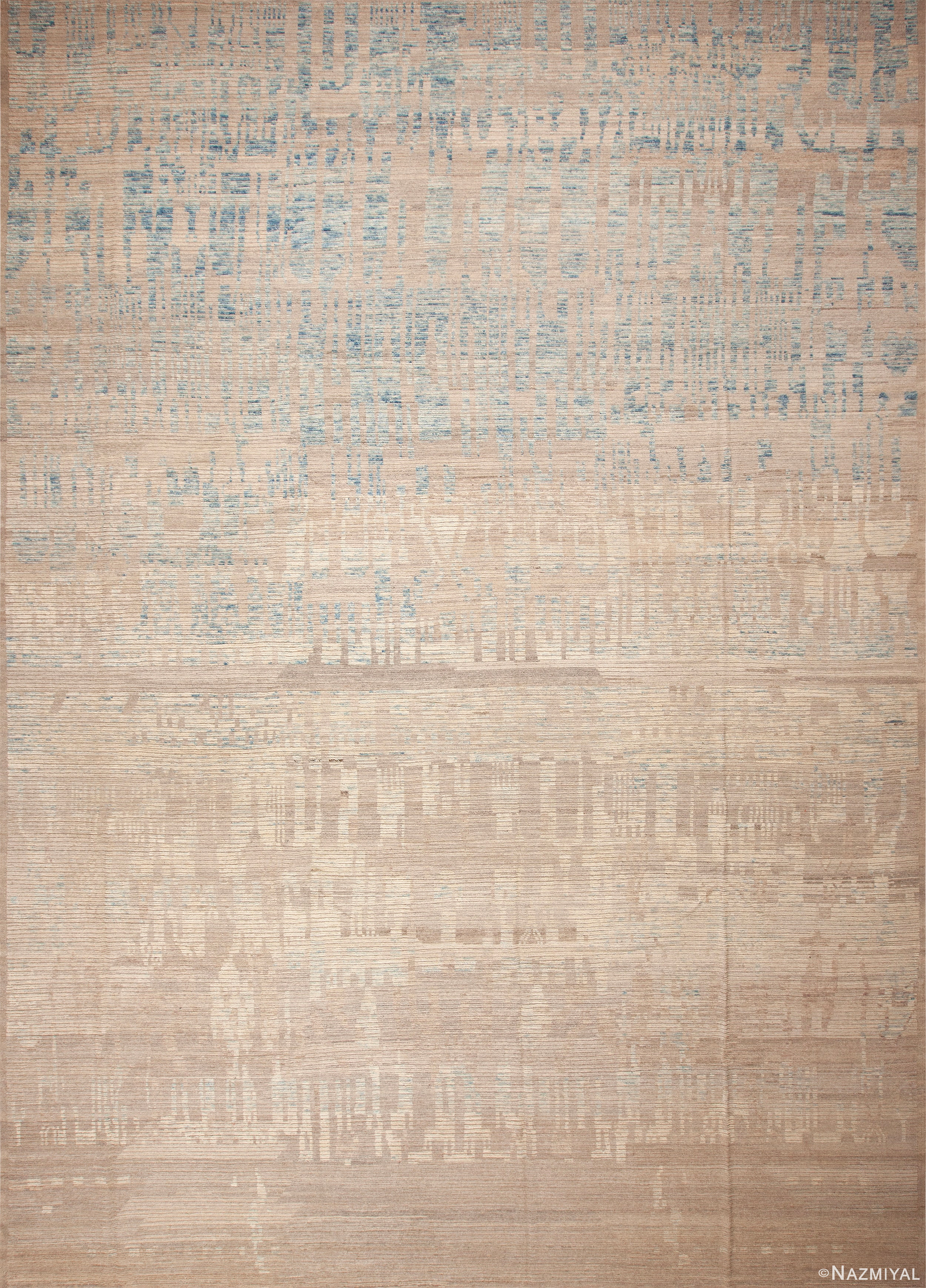 Large Size Decorative Soft Neutral Color Light Blue Abrash Tribal Nomadic Design Modern Rug 11817 by Nazmiyal Antique Rugs