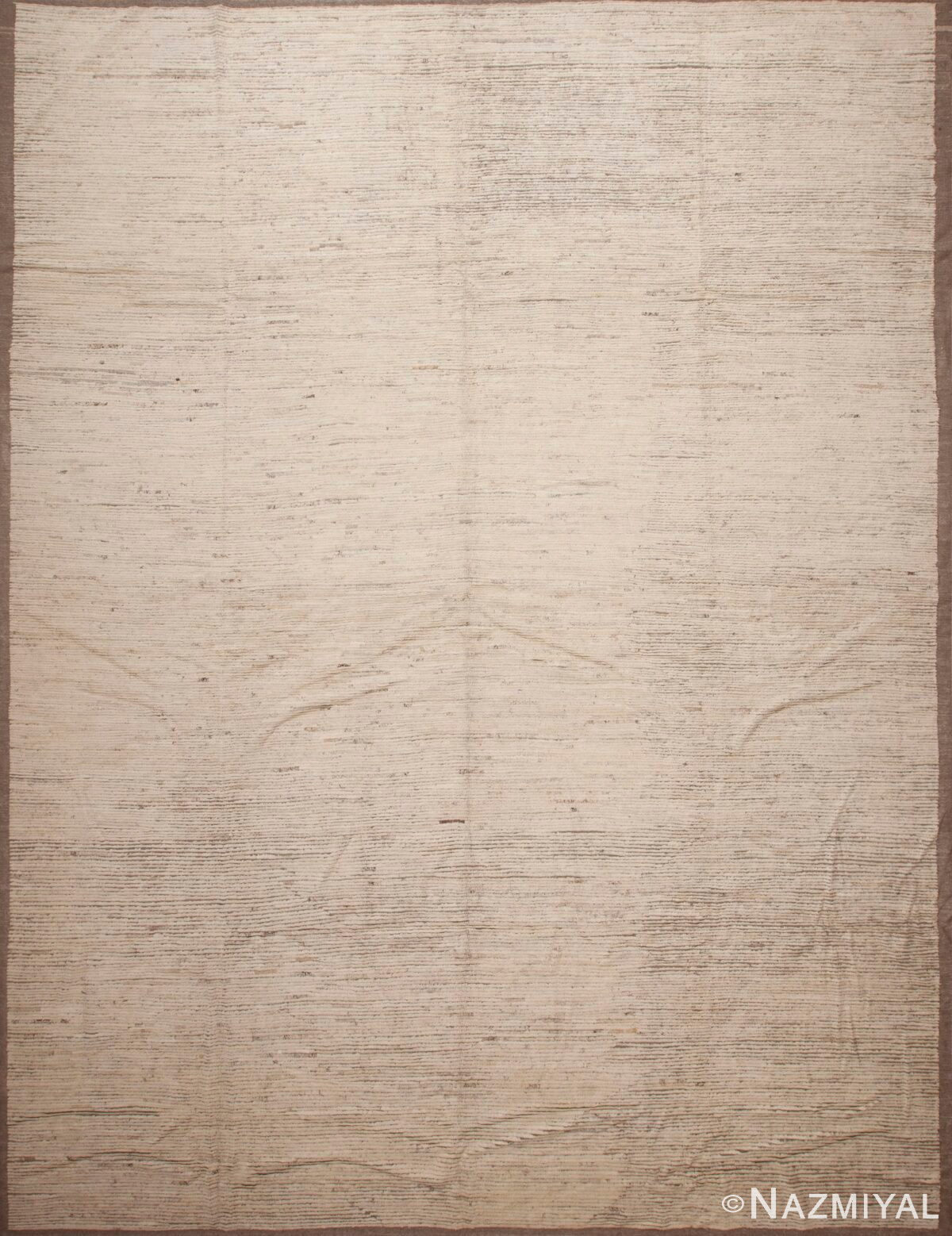 Decorative and Versatile Large Size Solid Light Ivory Cream Color Background Modern Wool Pile Area Rug 11785 by Nazmiyal Antique Rugs