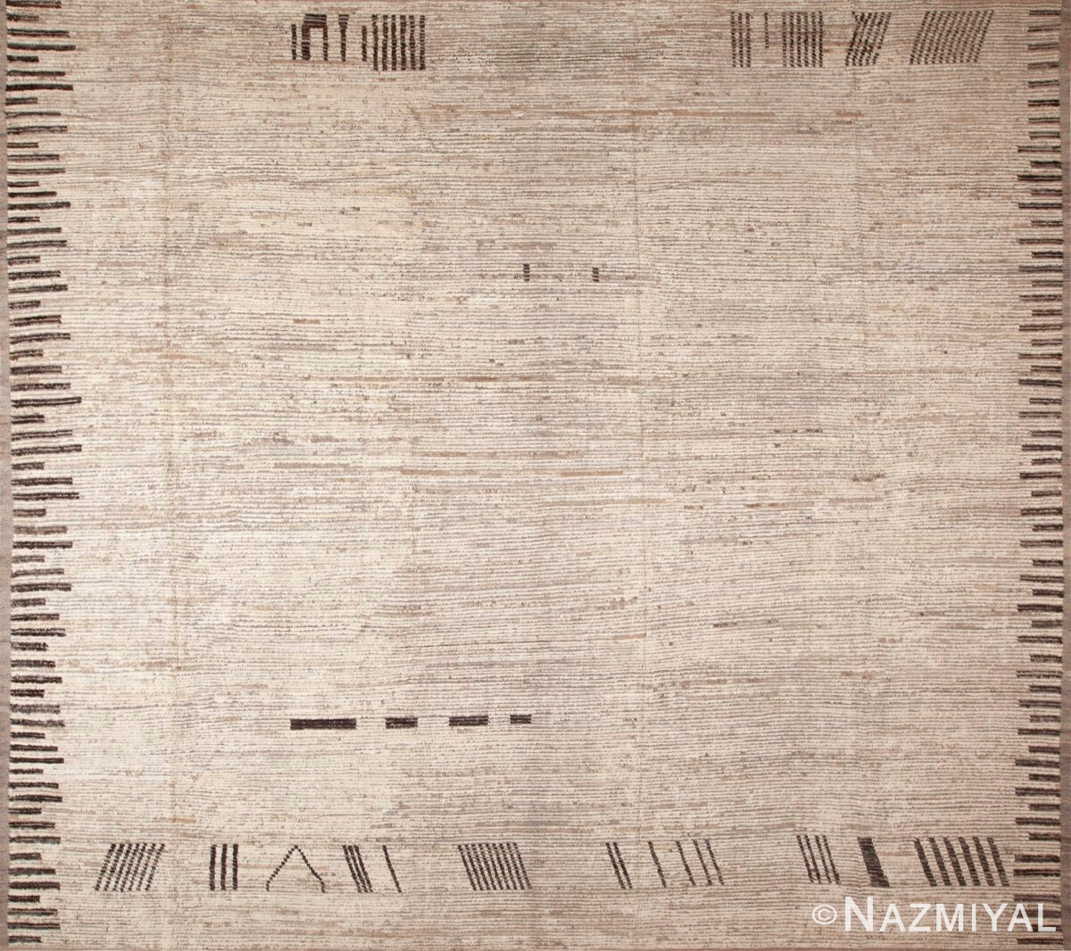 Beautifully Simplistic Large Size Square Shape Modern Neutral Ivory Tribal Geometric Minimalist Design Rug 11756 by Nazmiyal Antique Rugs