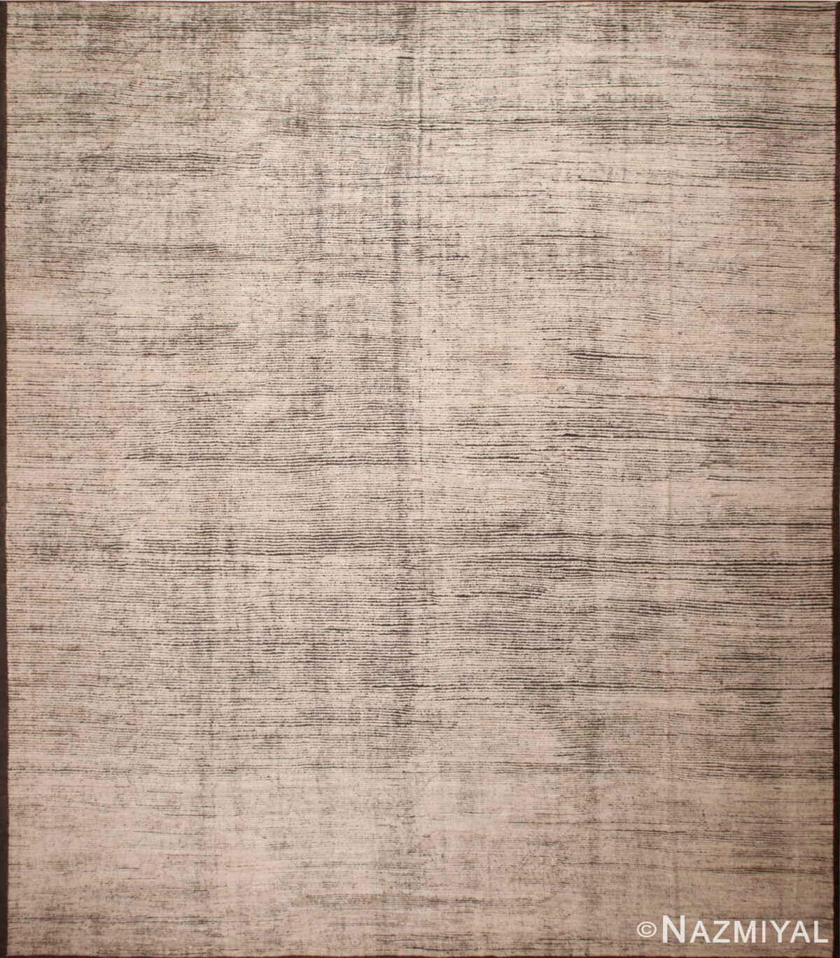 Decorative and Versatile Large Size Squarish Shape Abstract Minimalist Solid Cream Modern Area Rug 11834 by Nazmiyal Antique Rugs