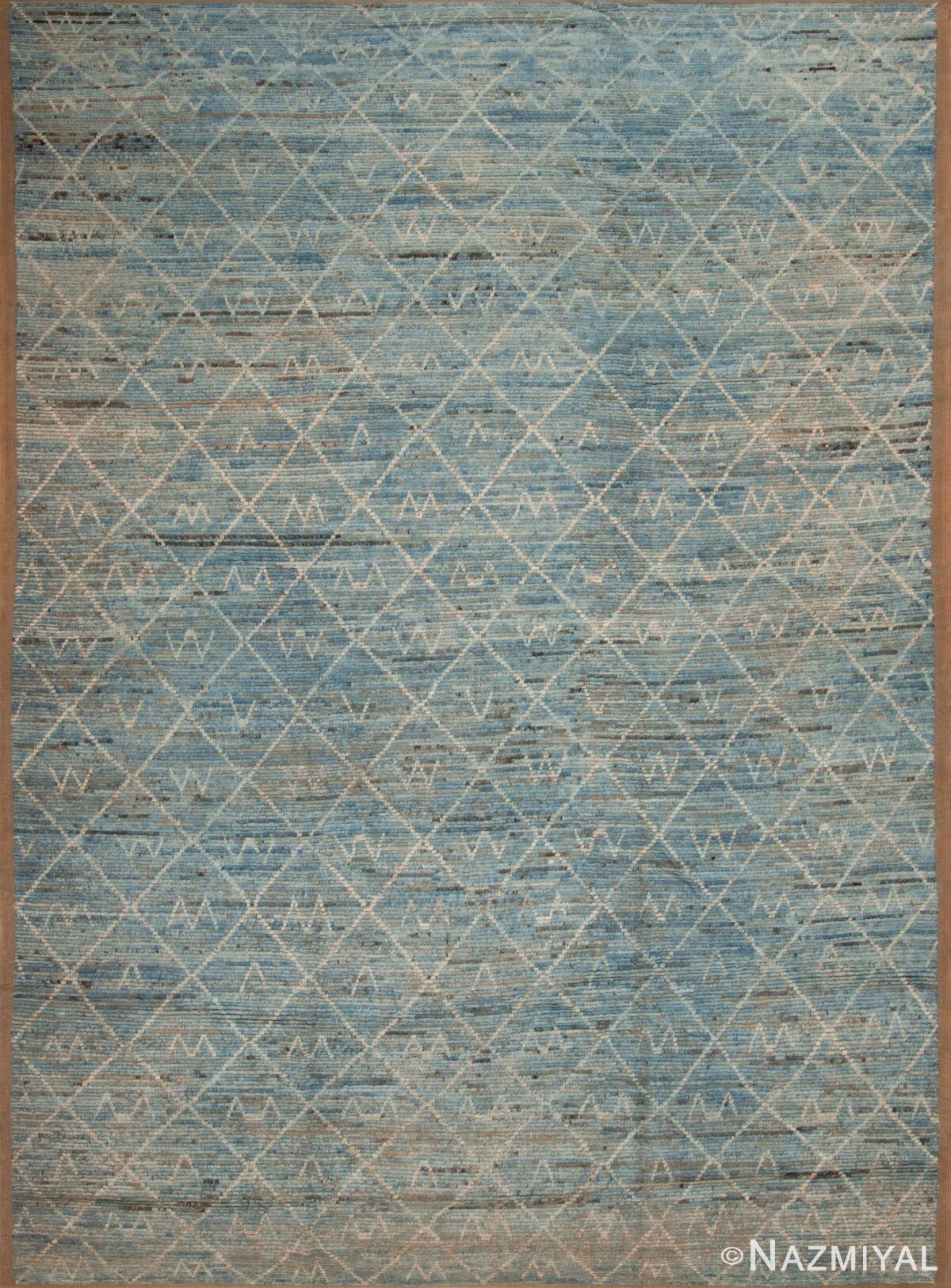 Light Blue Abrash Background Creamy White Color Tribal Pattern Modern Room Size Area Rug 11651 by Nazmiyal Antique Rugs