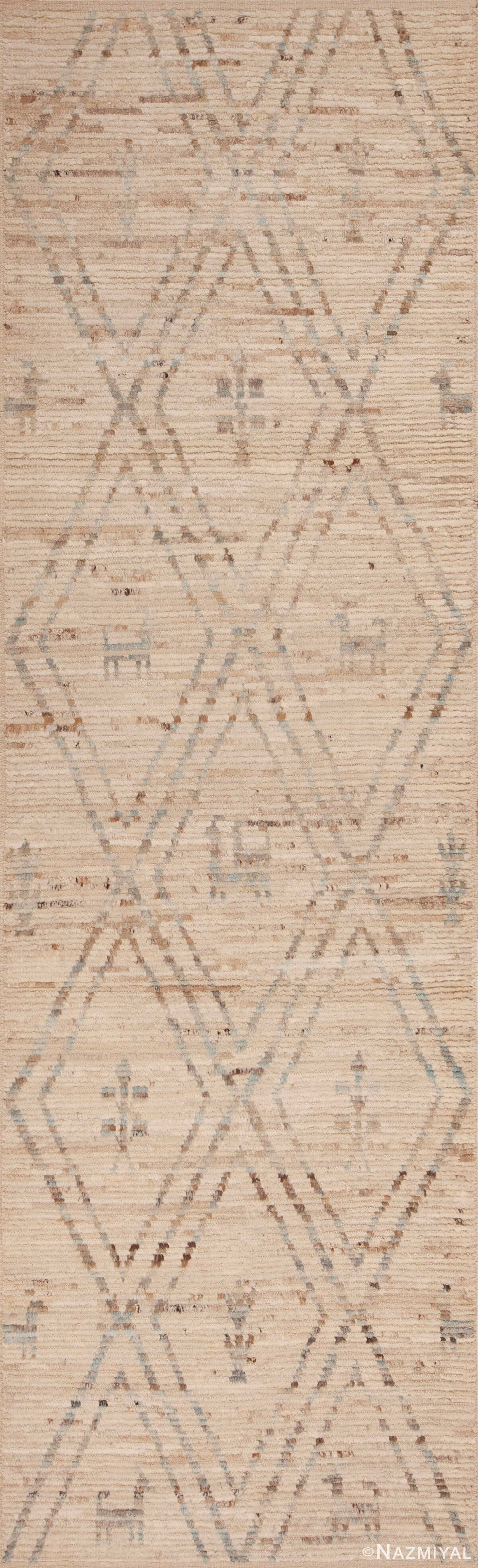 Light Color Geometric Design Primitive Animal Motif Modern Hallway Runner Rug 11150 by Nazmiyal Antique rugs
