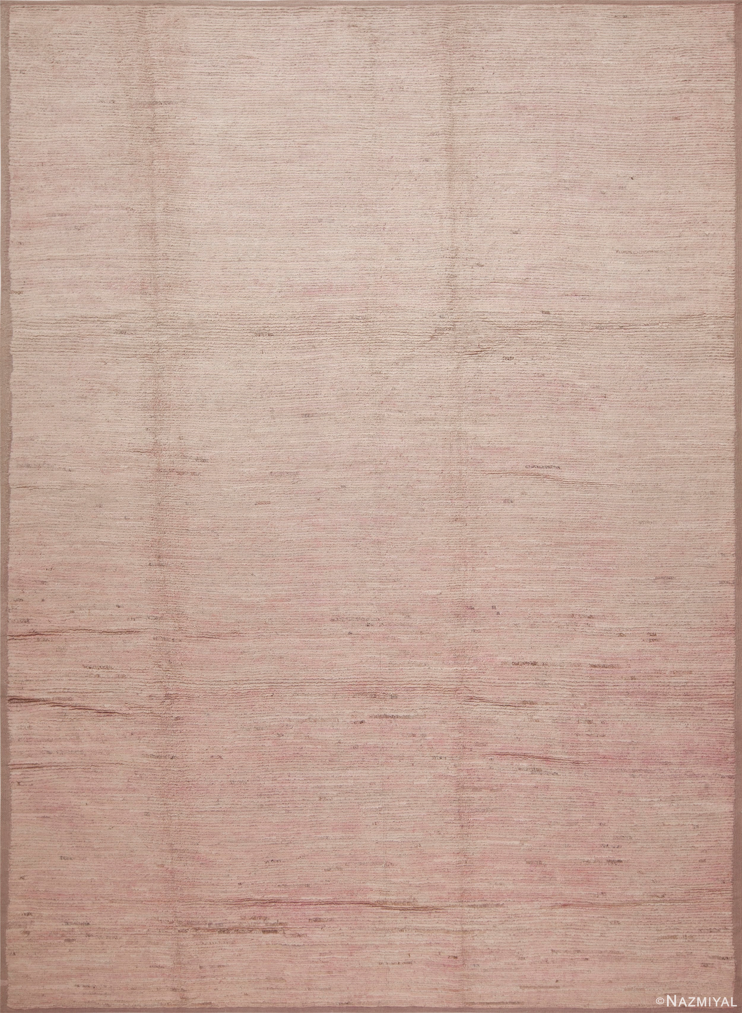 A Decorative Light Cream Color Soft Coral Abrash Solid Abstract Modern Room Size Rug 11531 by Nazmiyal Antique Rugs