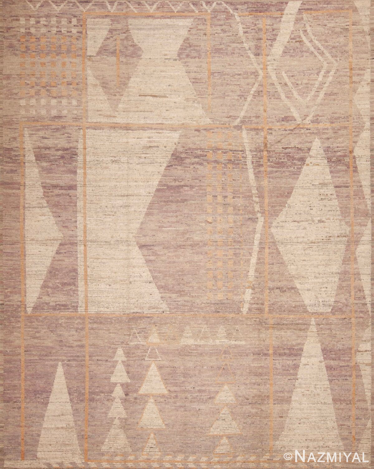 Light Neutral Warm Color Tribal Geometric Design Modern Room Size Rug 11490 by Nazmiyal Antique Rugs