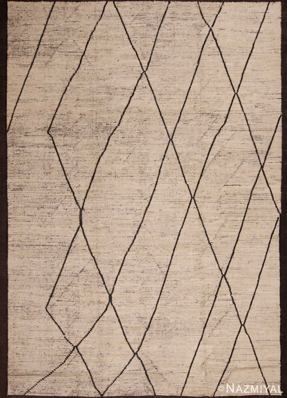 Minimalist Tribal Ivory Cream Background Charcoal Color Moroccan Beni Ourain Design Modern Room Size Rug 11501 by Nazmiyal Antique Rugs