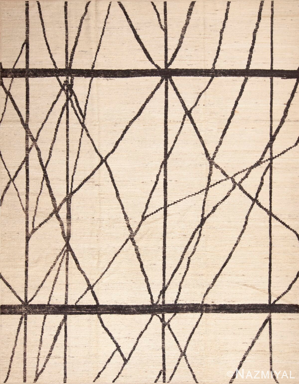 Decorative and Artistic Modern Contemporary Ivory Color Geometric Design Room Size Area Rug 11486 by Nazmiyal Antique Rugs