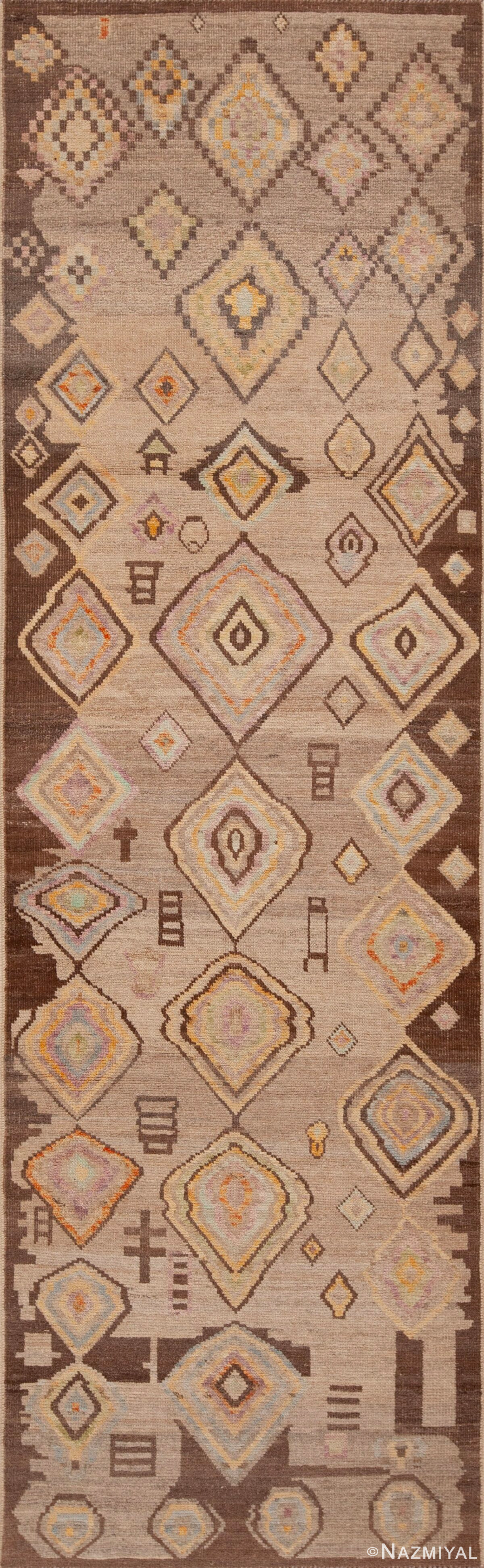 Artistic Nomadic Feel Modern Earth Tone Color Tribal Primitive Geometric Design Contemporary Runner Rug 11063 by Nazmiyal Antique Rugs
