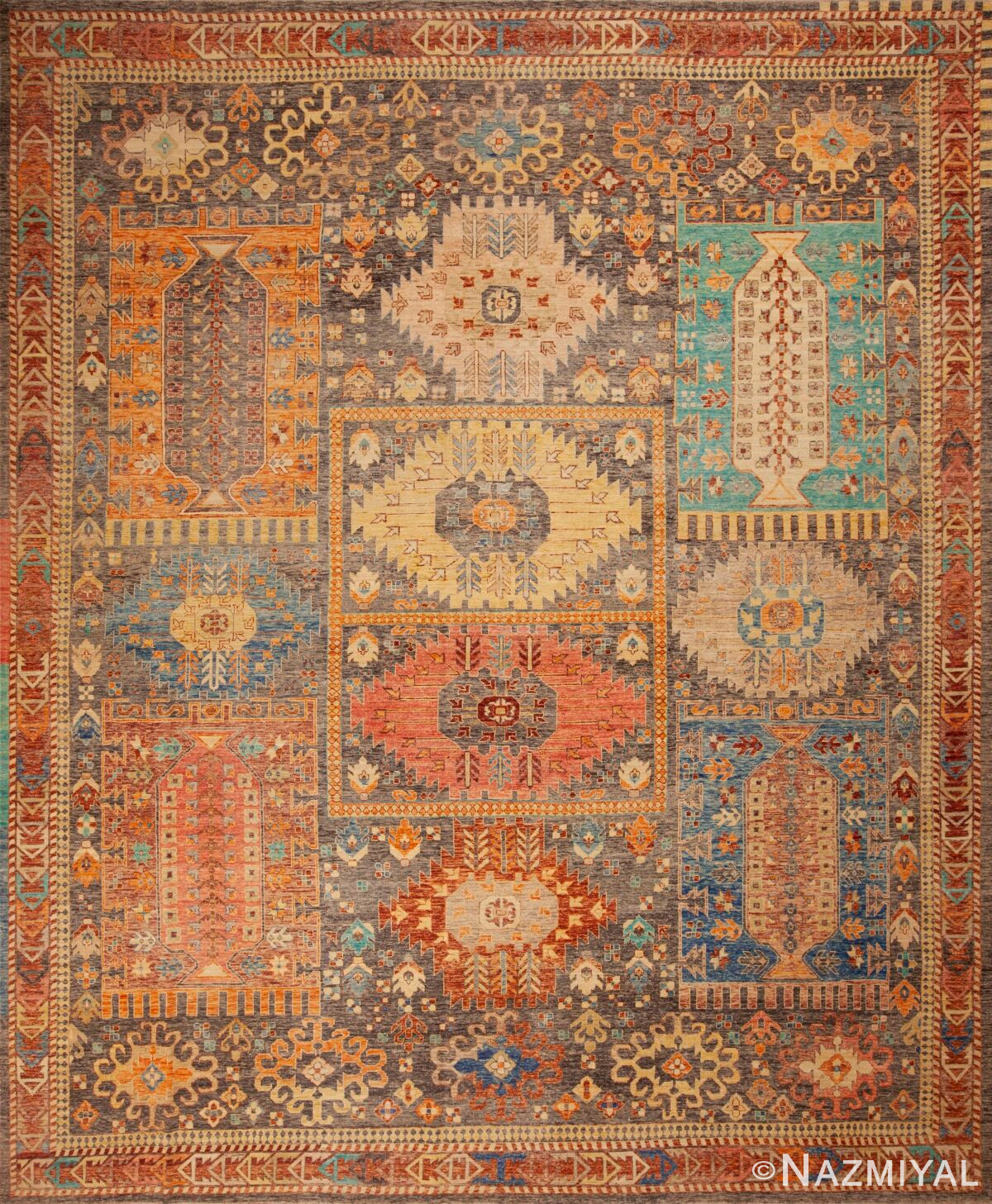 A Beautiful Classic Modern Large Room Size Rustic Tribal Geometric Caucasian Design Rug 11720 by Nazmiyal Antique Rugs