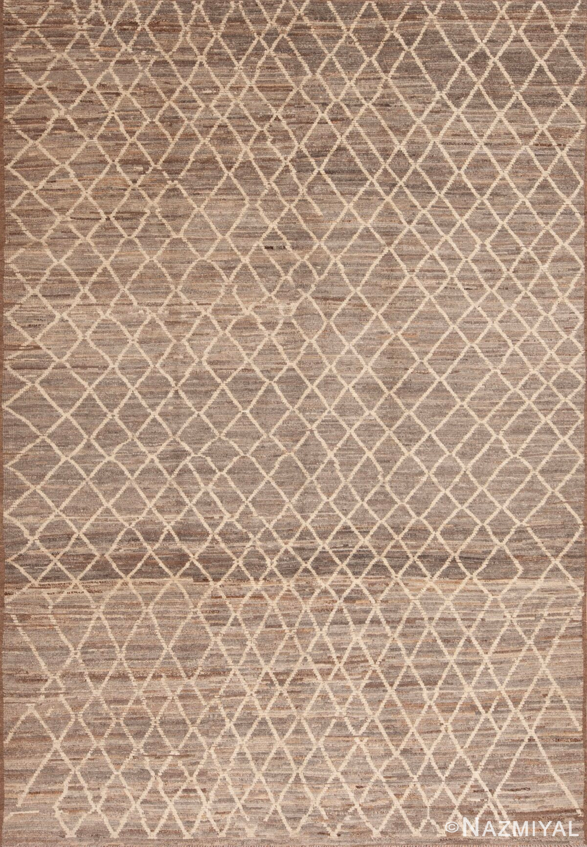Modern Room Size Grey Abrash Background Ivory Tribal Geometric Honeycomb Pattern Area Rug 11251 by Nazmiyal Antique Rugs
