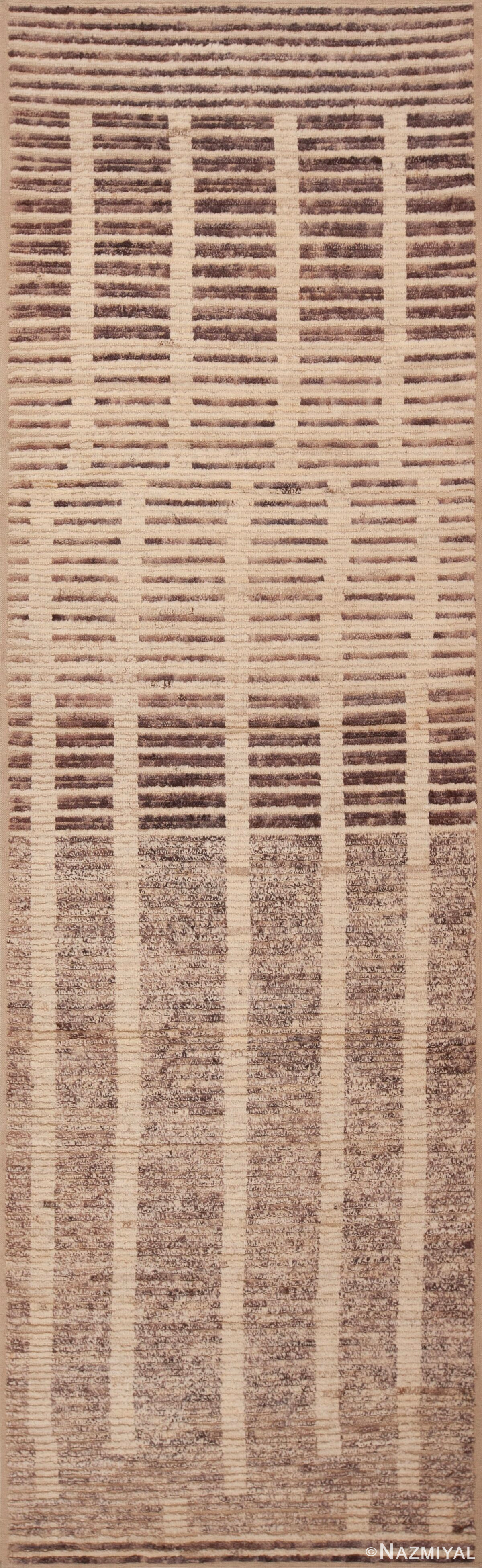 Neutral Color Artistic Tribal Geometric Pattern Modern Hallway Runner Rug 11141 by Nazmiyal Antique rugs