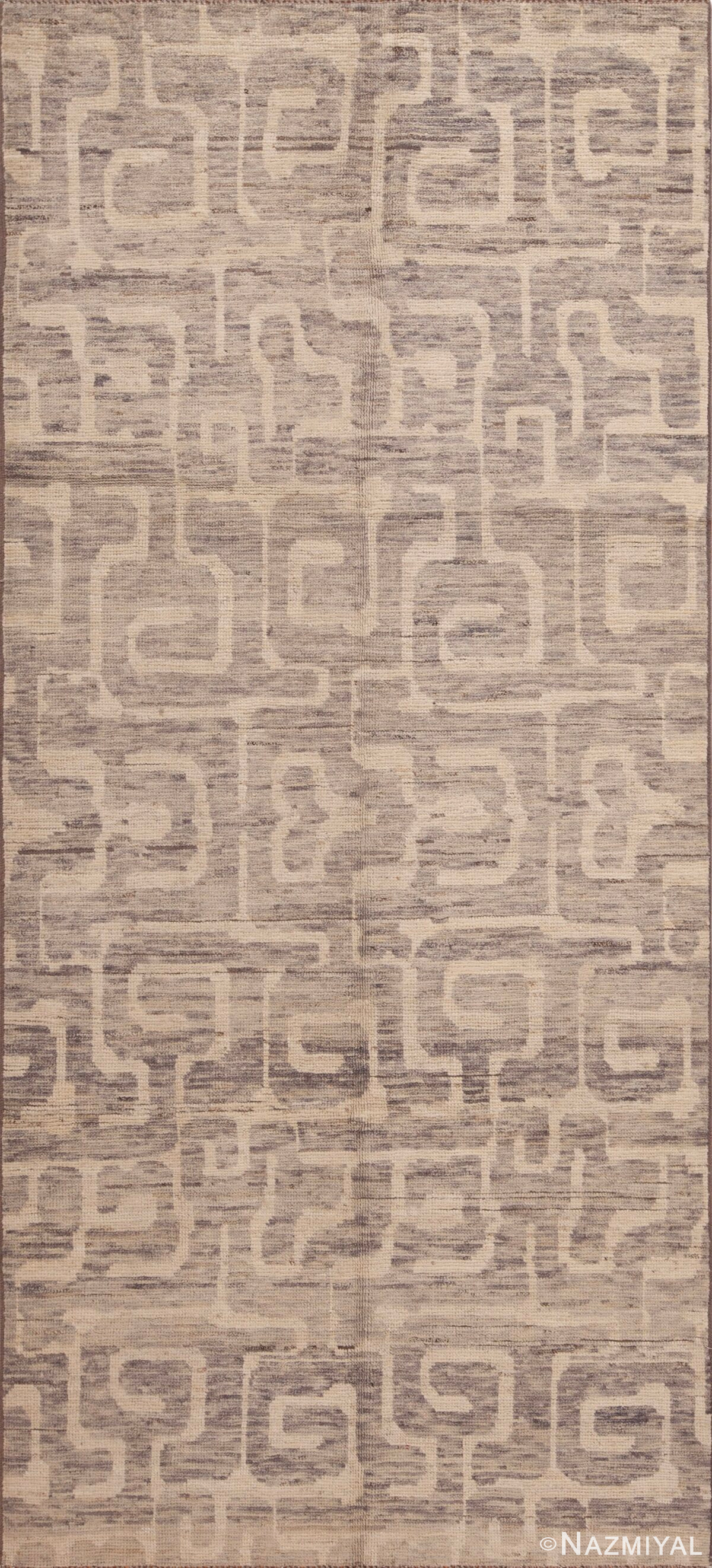 Neutral Color Tribal Geometric Design Long and Narrow Gallery Size Modern Area Rug 11001 by Nazmiyal Antique Rugs