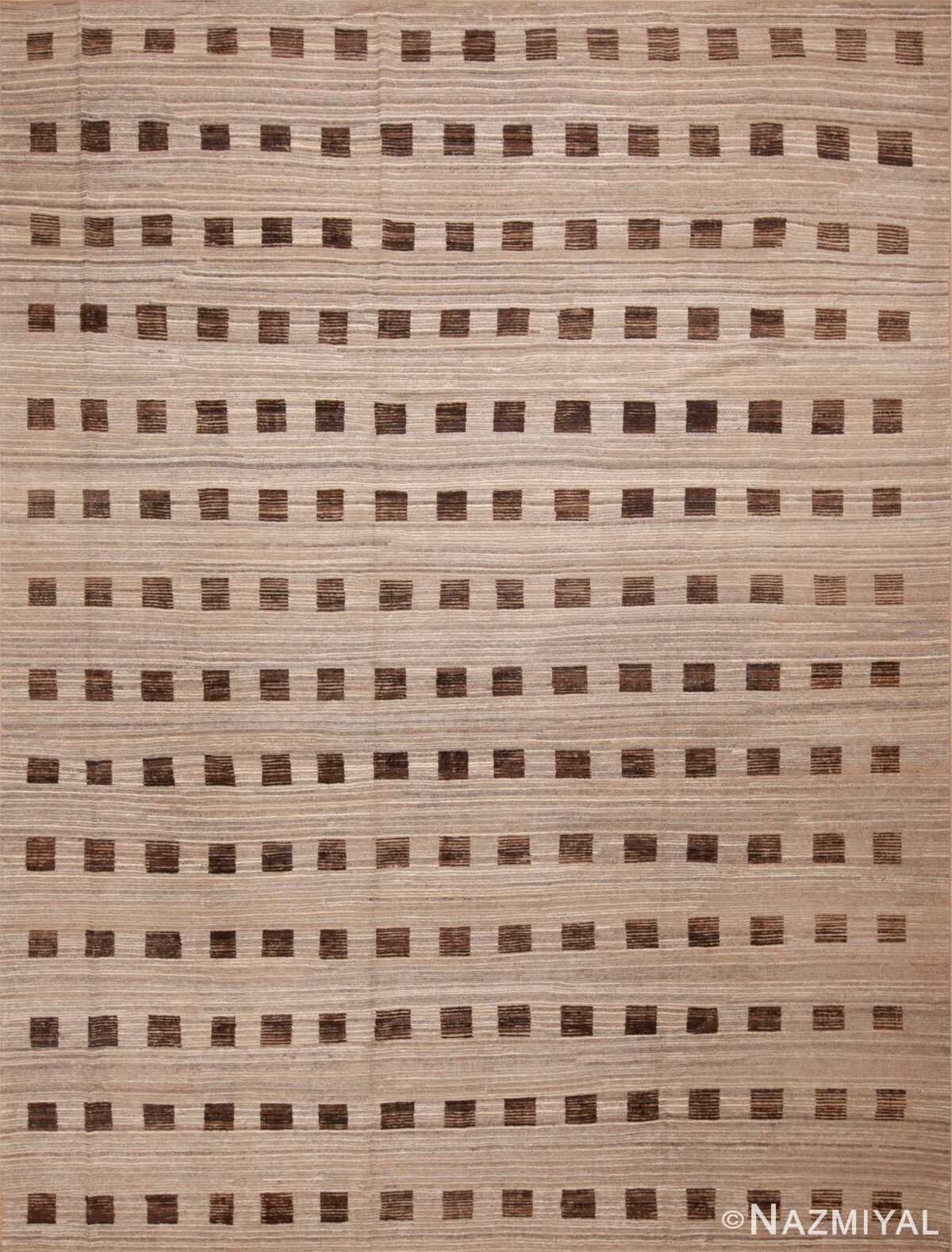 Neutral Minimalist Background With Brown Geometric Squares Design Pattern Modern Area Rug 11636 by Nazmiyal Antique Rugs