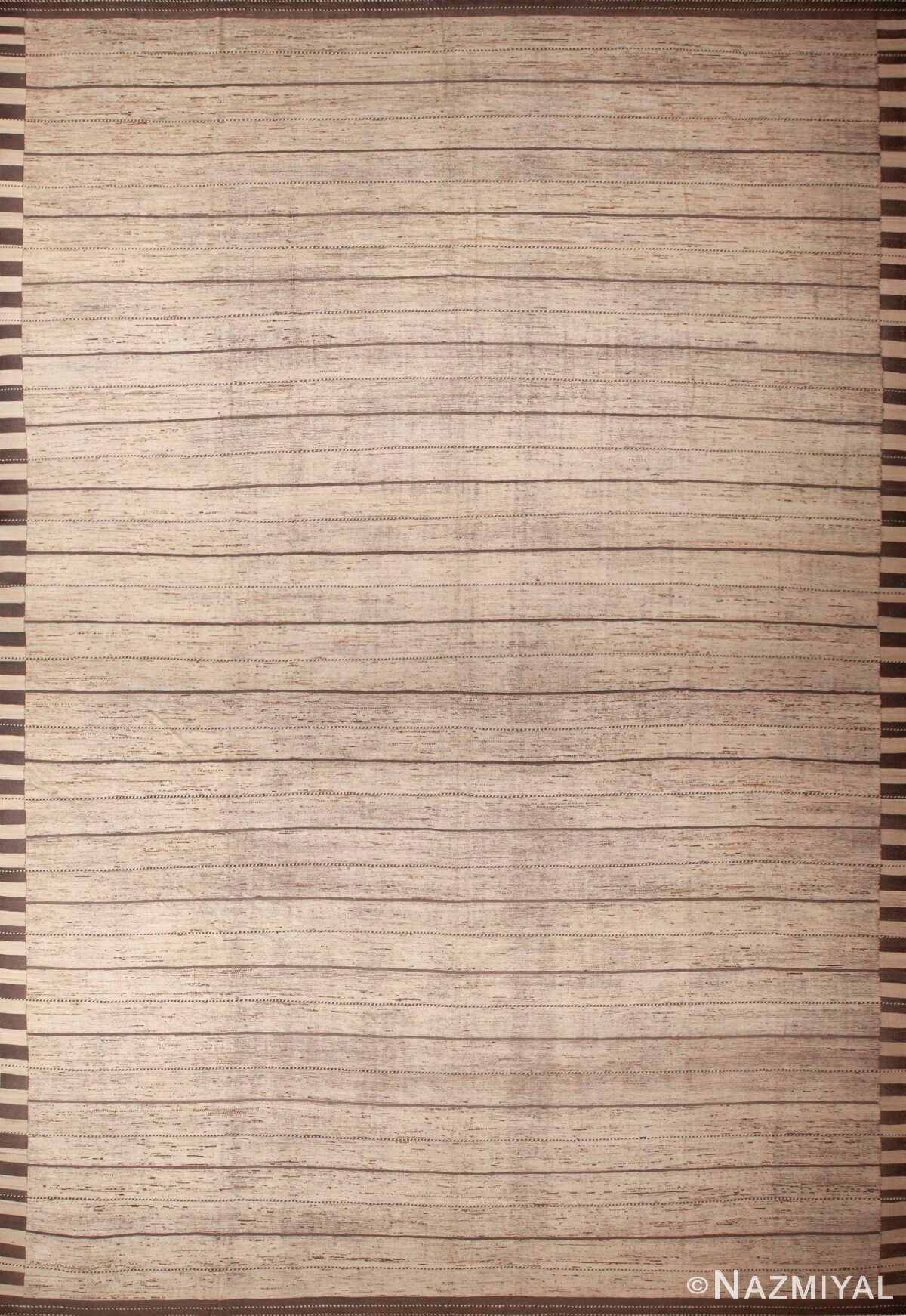 Oversized Neutral Cream Color Minimalist Geometric Stripes Design Modern Area Rug 11864 by Nazmiyal Antique Rugs