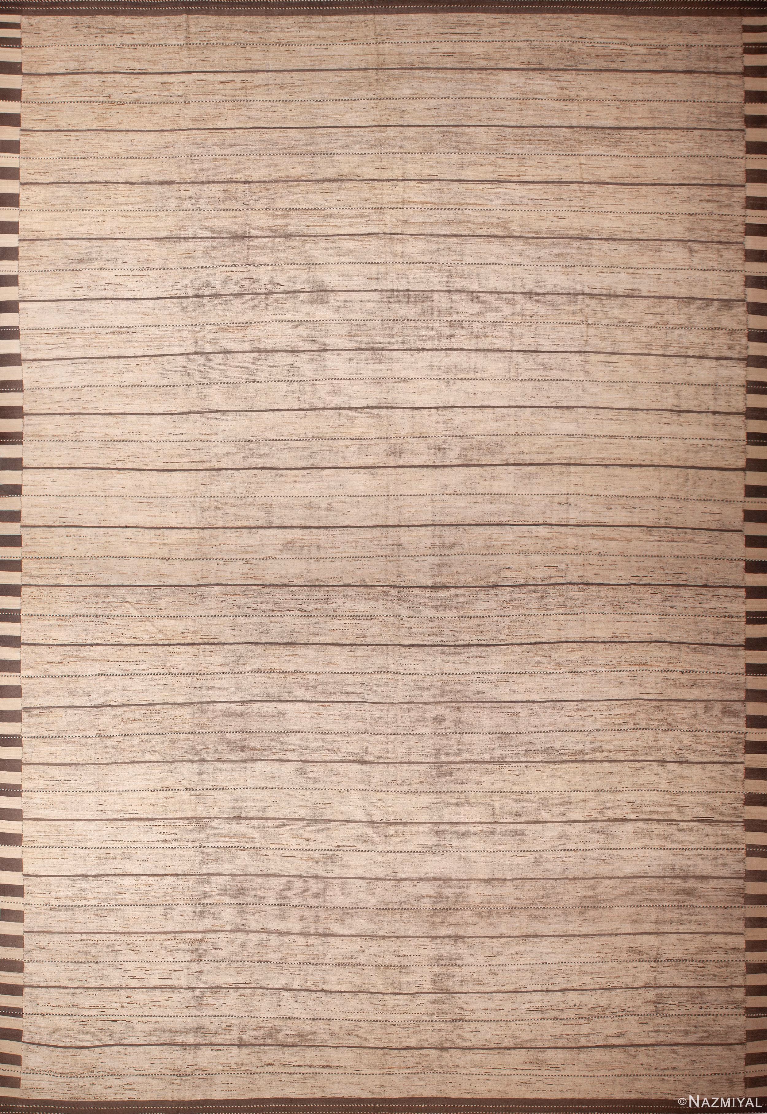 Oversized Neutral Cream Color Minimalist Geometric Stripes Design Modern Area Rug 11864 by Nazmiyal Antique Rugs
