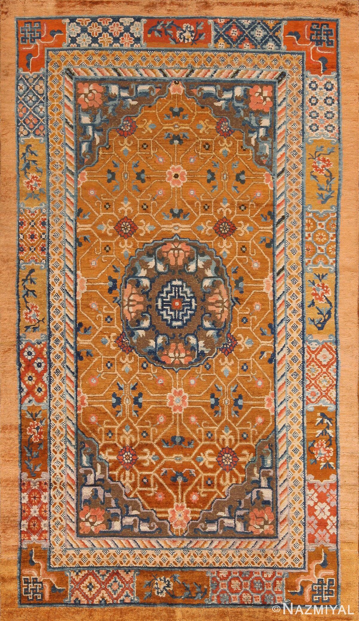 Truly Magnificent Rare and Collectible Antique Mid 19th Century Chinese Metallic and Silk Pile Rug 72678 from Nazmiyal Antique Rugs
