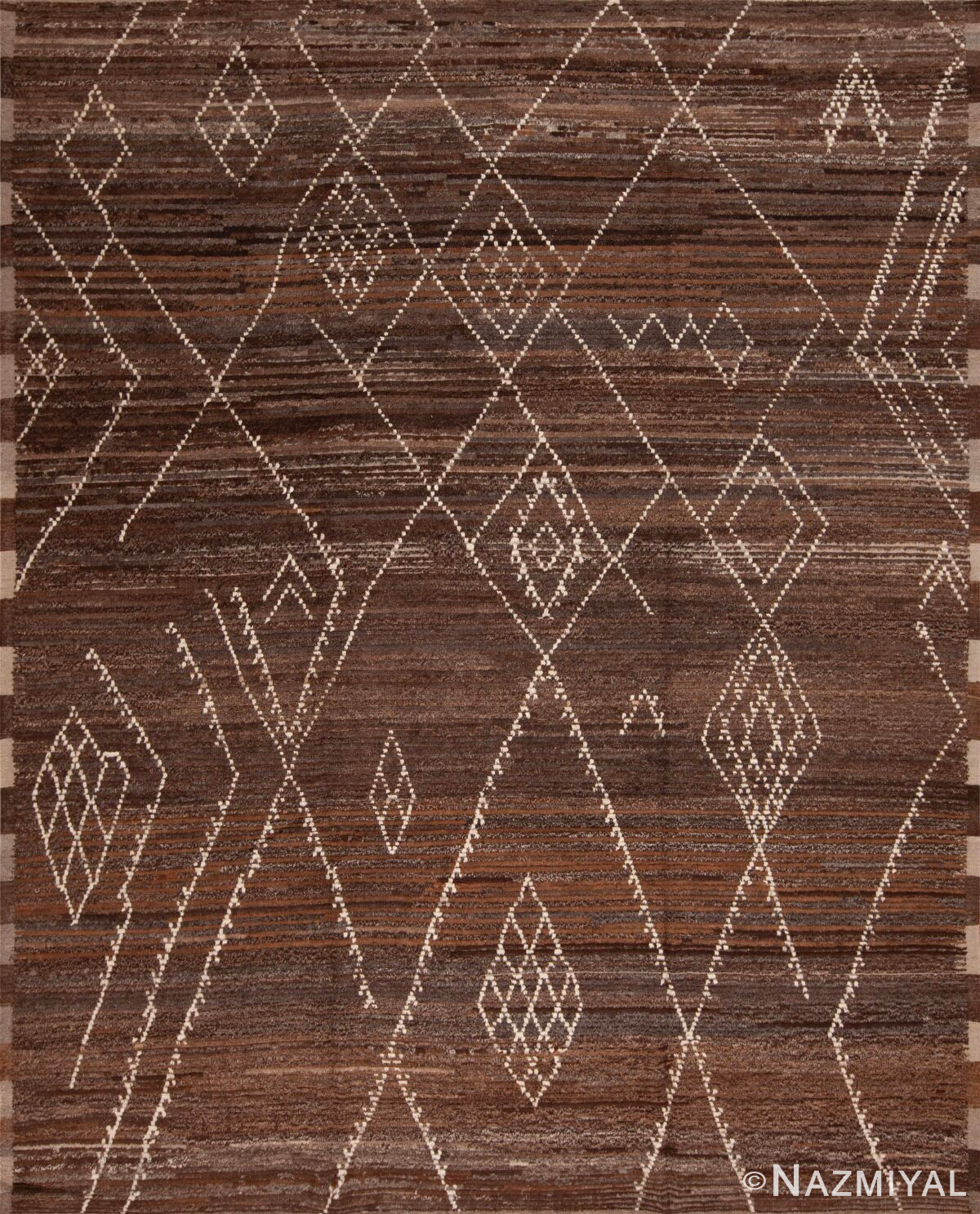 Rich Earthy Brown Color Background Primitive Tribal Geometric Pattern Modern Room Size Area Rug 11448 by Nazmiyal Antique Rugs